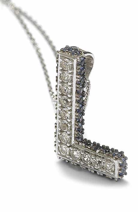 SUZY LEVIAN Sterling Silver Lab Created White & Blue Sapphire Accent Initial Pendant Necklace
