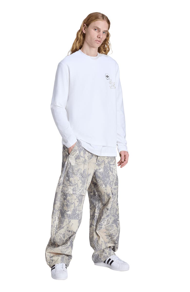 adidas Originals Loose Fit Leaf Print Canvas Cargo Pants, Alternate, color, 