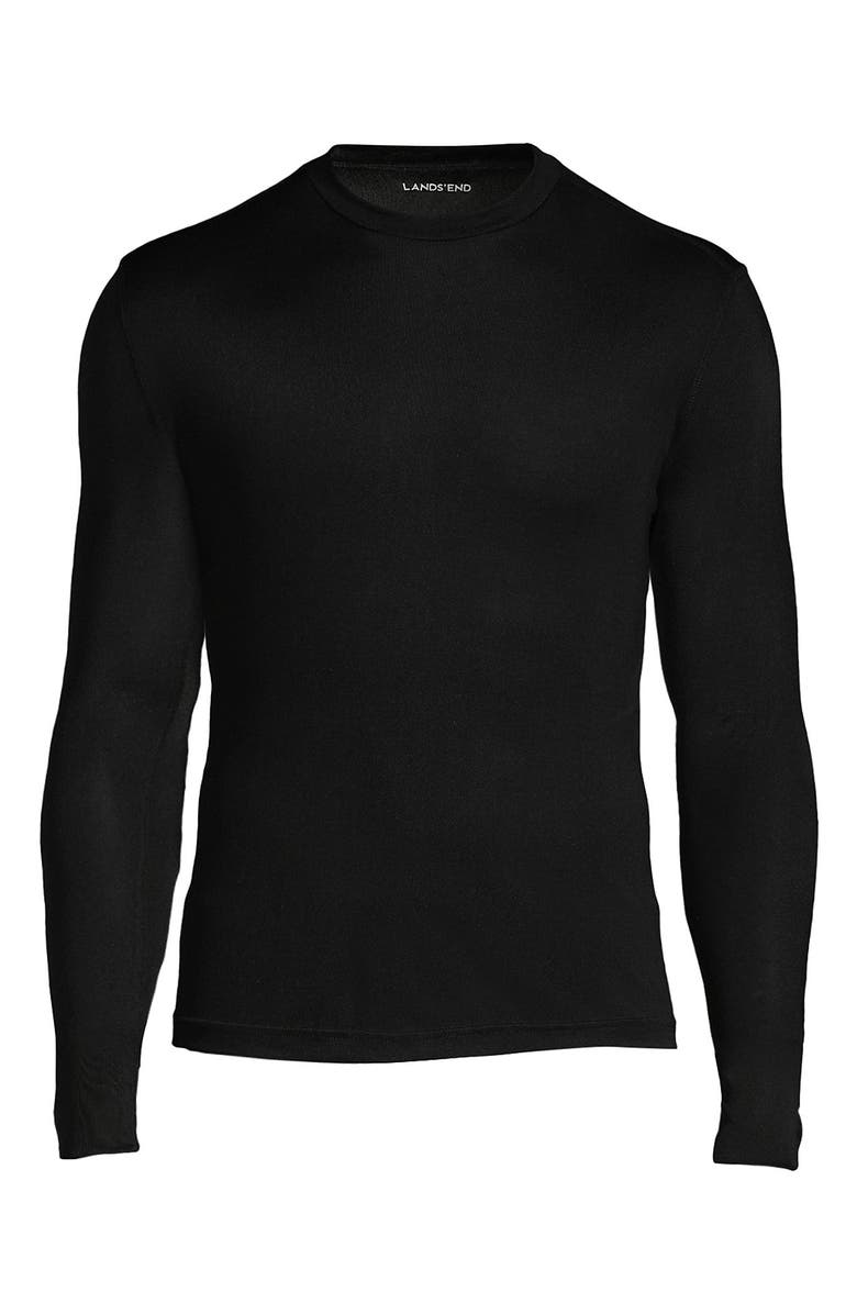 Lands' End Silk Long Underwear Crew Neck, Alternate, color, Black