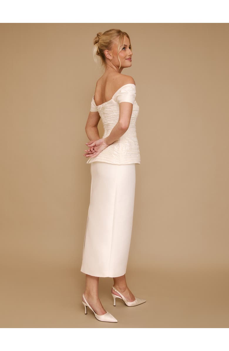 Six Stories Gathered Bardot Peplum Midi Dress, Alternate, color, Ivory