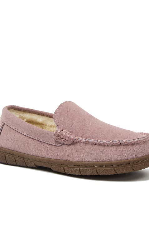 Kids Fuzzy Lined Suede Moccasin Slippers