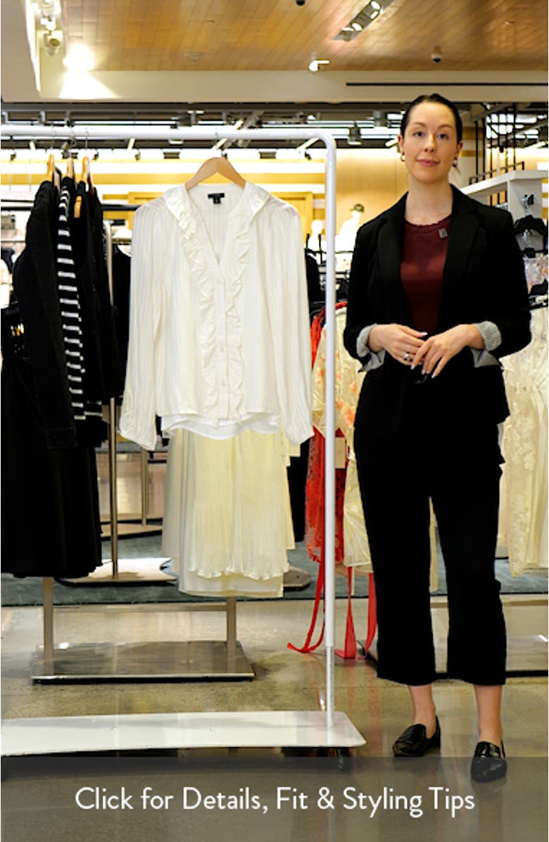 Ruffle Placket Stripe Button-Up Shirt