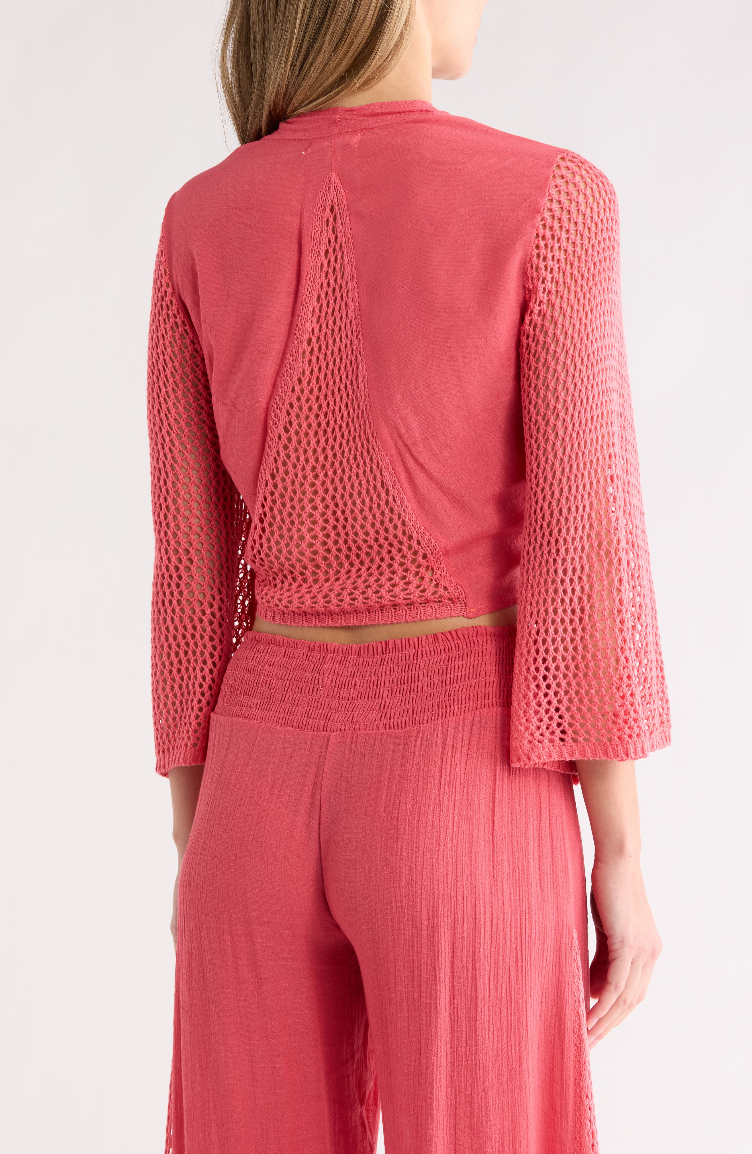 Open Stitch Accent Tie Front Cover-Up Top - image 2