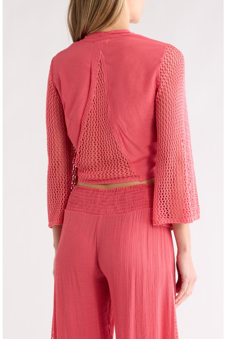 Open Stitch Accent Tie Front Cover-Up Top, Alternate, color, CORAL