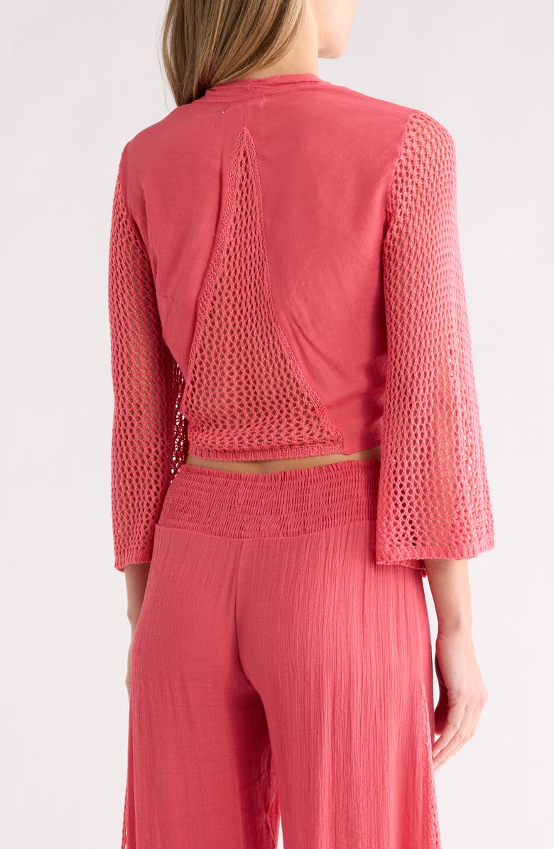 Elan Open Stitch Accent Tie Front Cover-Up Top, Alternate, color, Coral