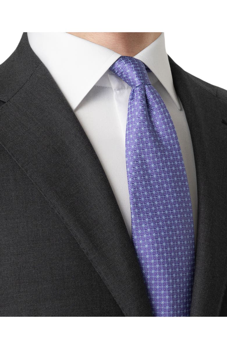 Eton Purple Geometric Pattern Silk Jacquard Tie, Alternate, color, Medium Purple