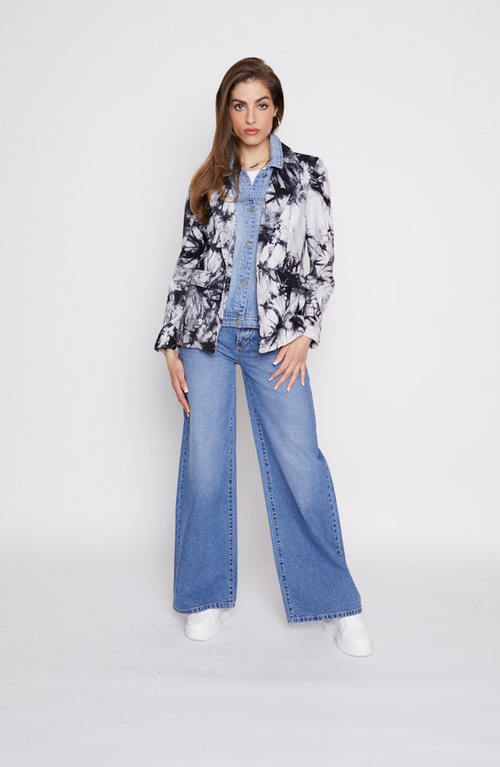 Blue Revival Helen Tie Dye Blazer With Removable Denim Insert In Black/white Tie Dye