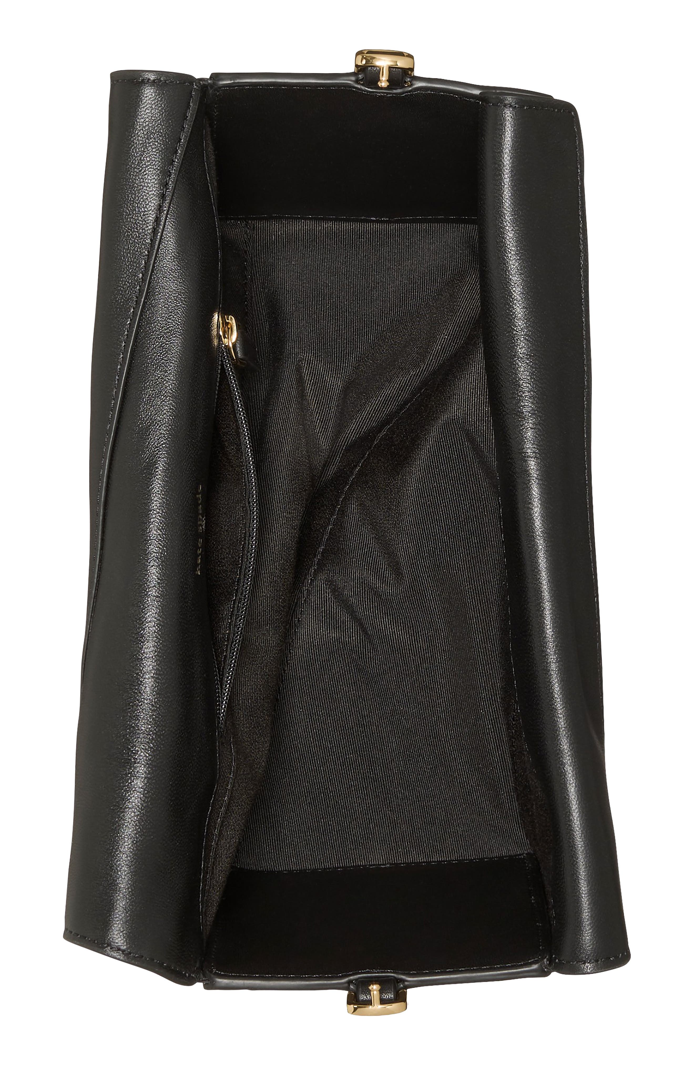 Deco Smooth Leather Twisted Flap Shoulder Bag, Alternate, color, BLACK