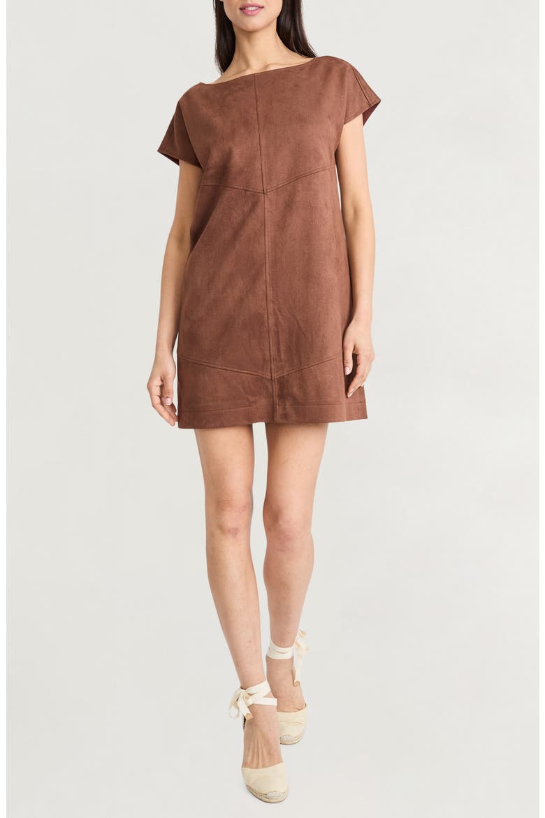 Faux Suede Minidress, Main, color, DOWNTOWN BROWN
