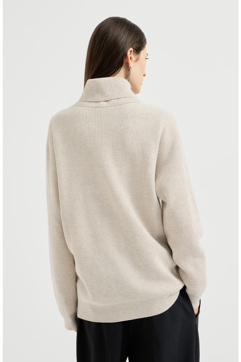 Cashmere English rib turtleneck sweater with monili, Alternate, color, Oyster