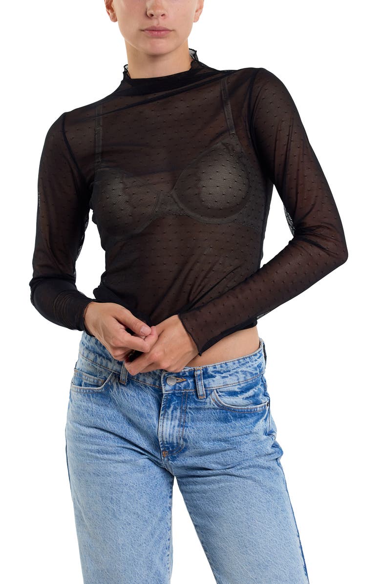 Hanky Panky Dot Tulle Mock Neck Top, Alternate, color, Black