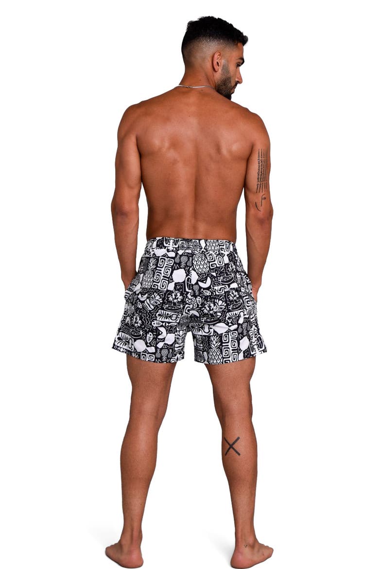 Tahiti Men's Swim Shorts, Alternate, color, black and white