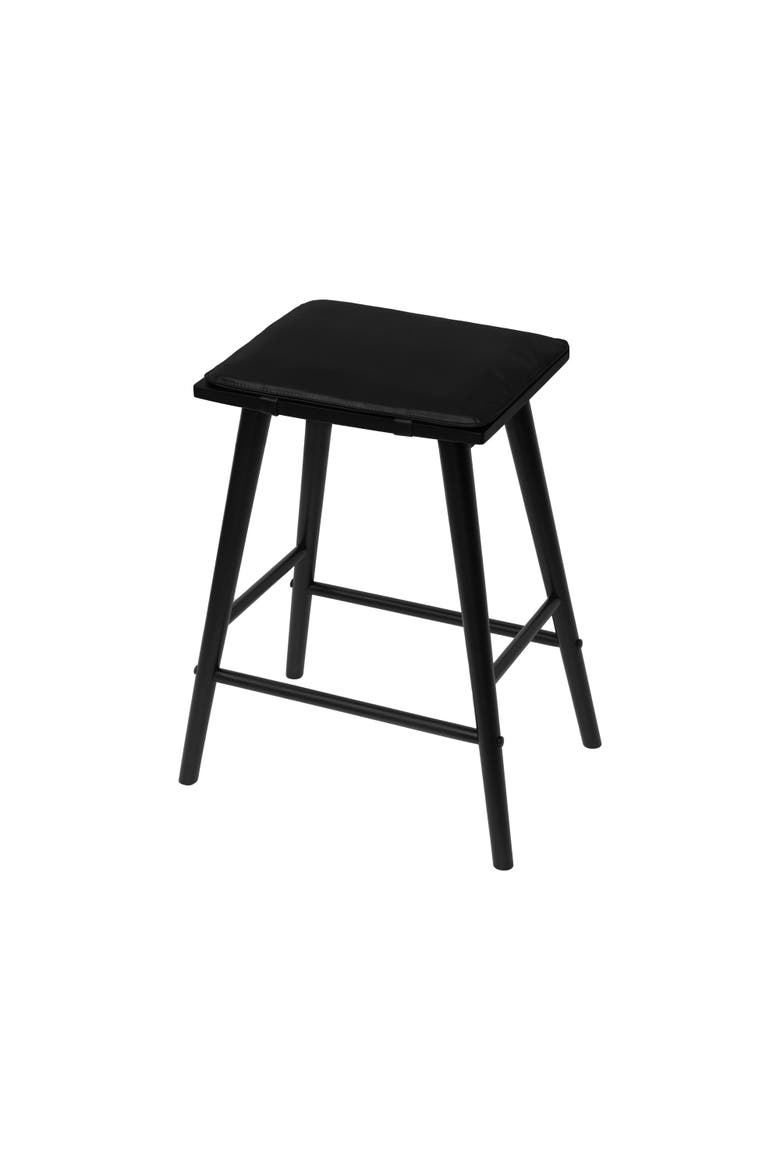 Peroni Mid-Century Backless Counter Stool, Vegan Leather Cushioned Seat Solid Wood Frame for Kitchen Island Home Bar, Main, color, Black (26" Counter Stool)