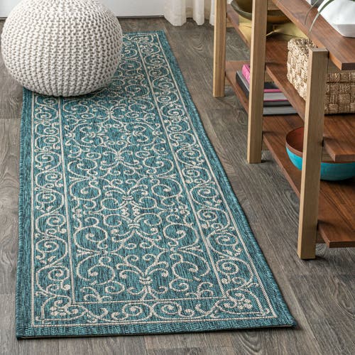 Jonathan Y Charleston Vintage Filigree Textured Weave Indoor/outdoor Area Rug In Teal/gray