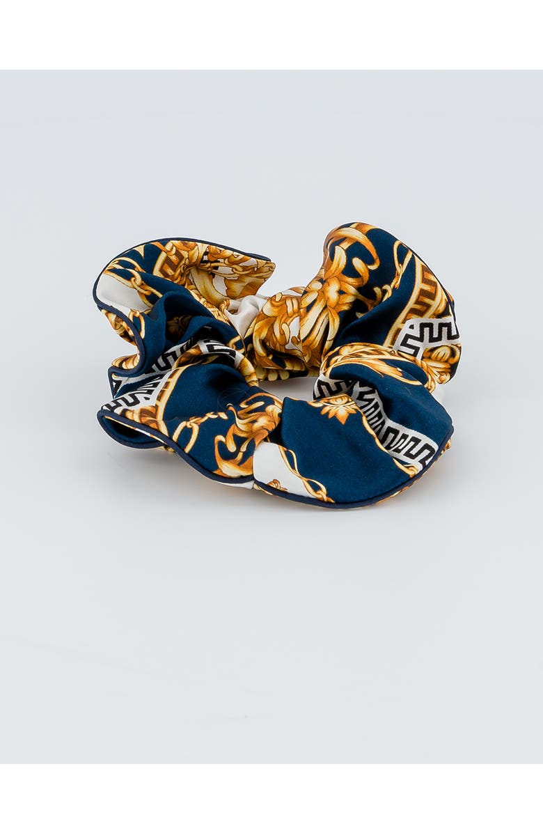 Alexandre de Paris Printed Silk Scrunchie, Alternate, color, Navy Gold