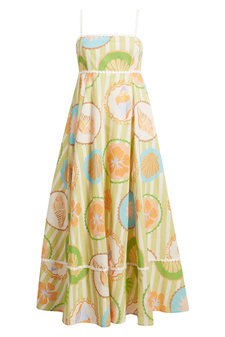 Fiorella Print Sleeveless Linen Blend Midi Dress, Alternate, color, SAGE GREEN