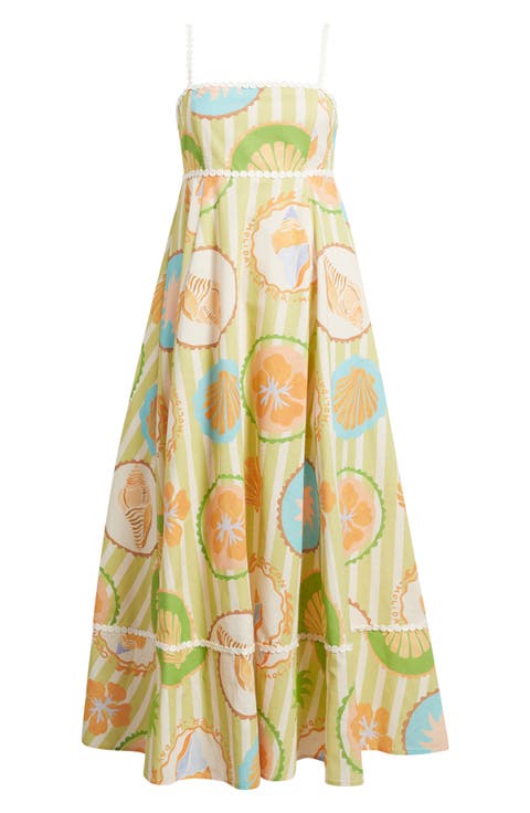 Fiorella Print Sleeveless Linen Blend Midi Dress
