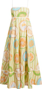 A.REN Fiorella Print Sleeveless Linen Blend Midi Dress