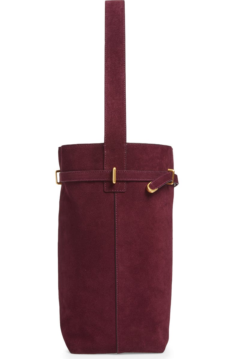 Madewell The Essential Belted Suede Bucket Tote, Alternate, color, Dark Burgundy