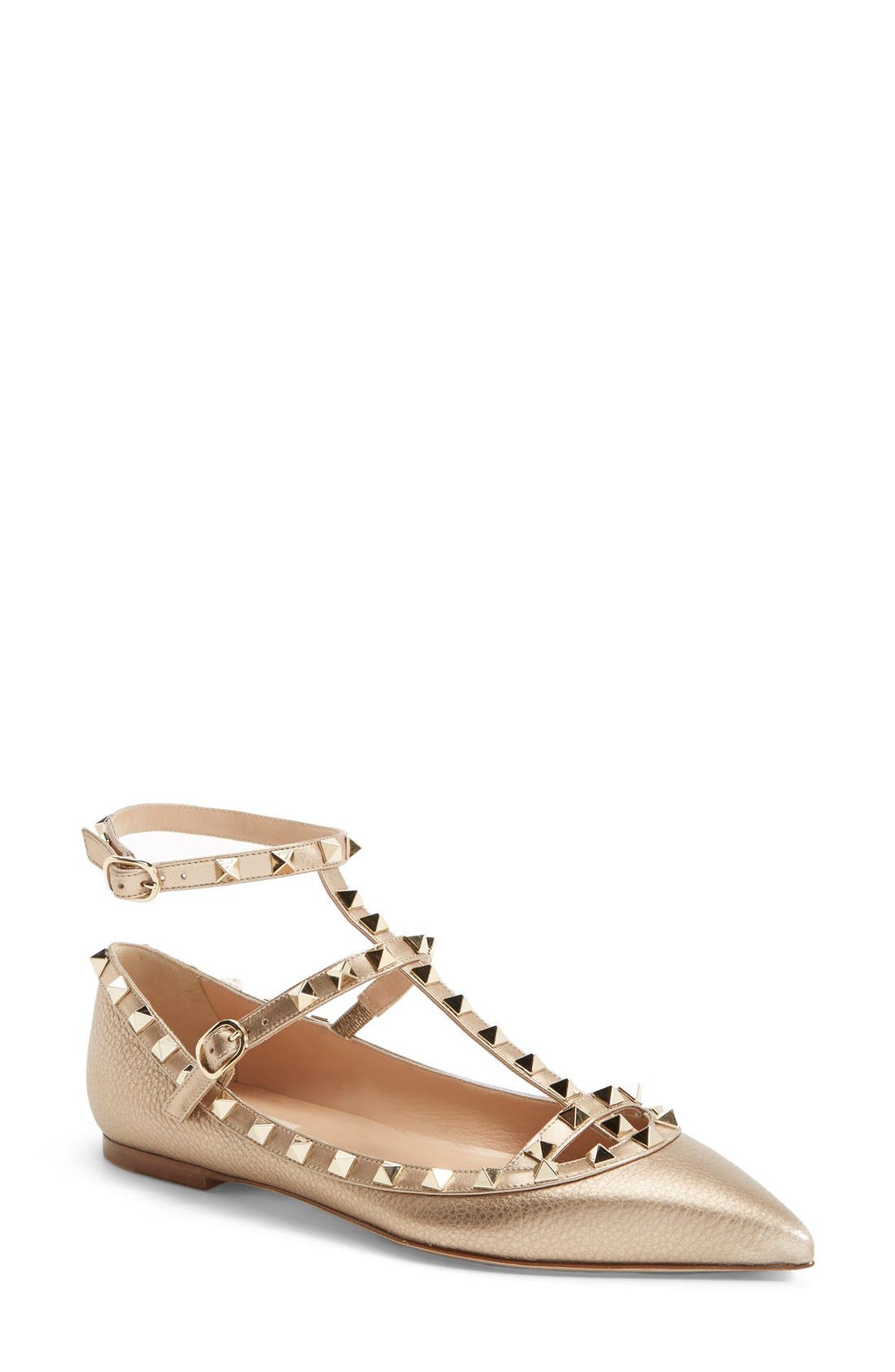 Valentino Garavani 'Rockstud' T-Strap Ballerina Flat, Main, color, 