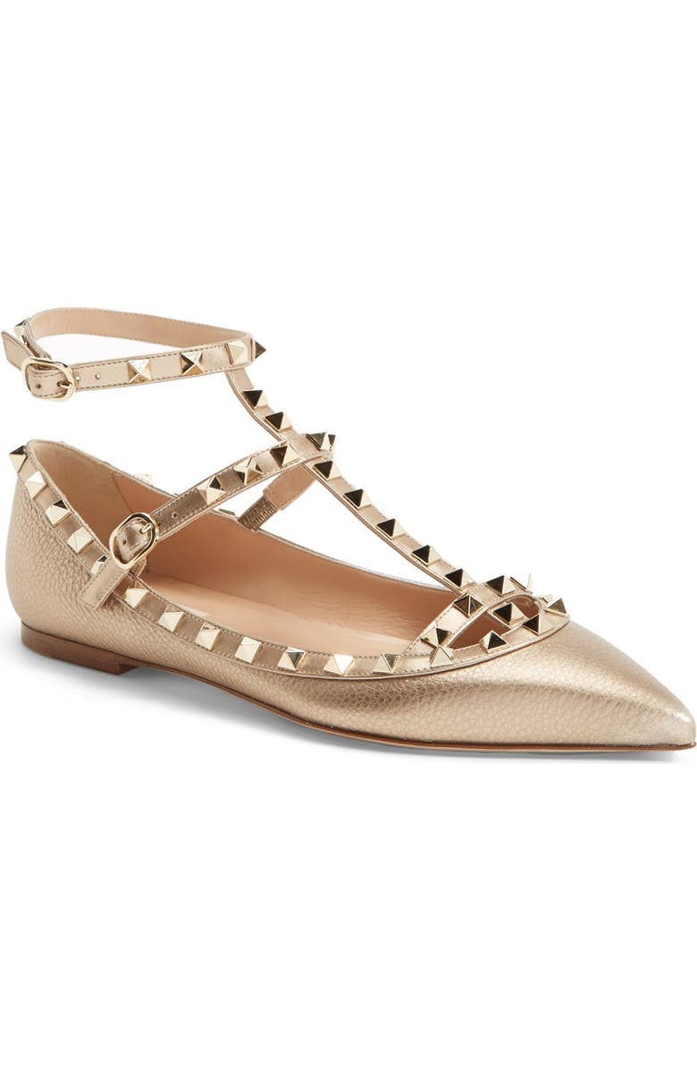 Valentino Garavani 'Rockstud' T-Strap Ballerina Flat, Main, color,