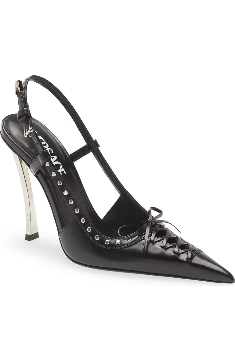 Versace Lace-Up Pointed Toe Slingback Pump, Main, color,