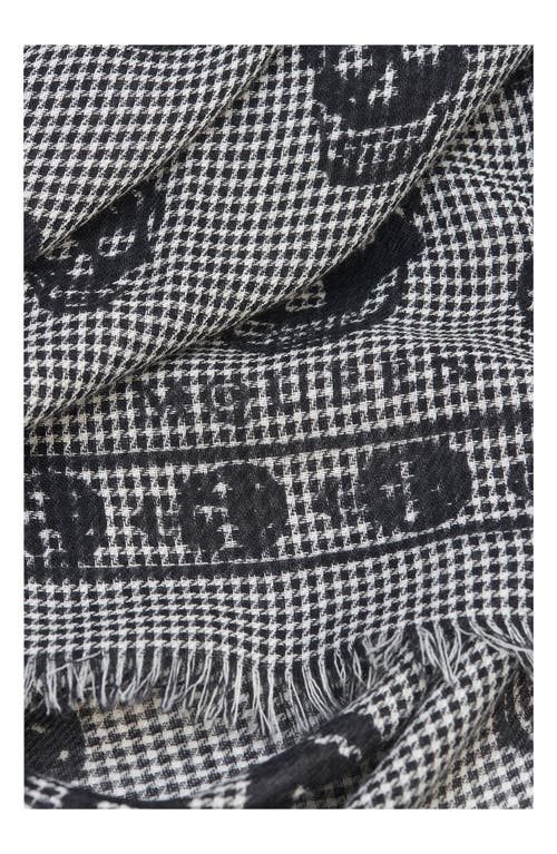 Alexander Mcqueen Mcqueen Skull Houndstooth Wool & Silk Fringe Scarf In Black/ivory