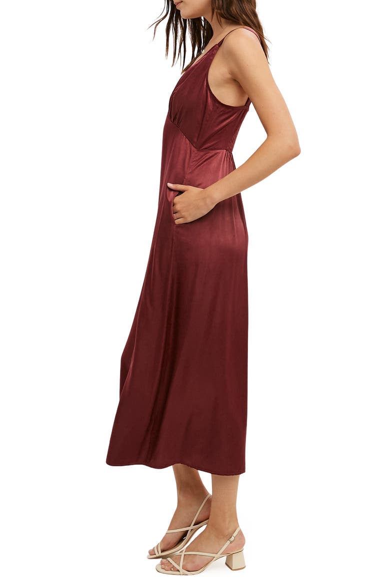 Satin Midi Dress, Alternate, color, WINE