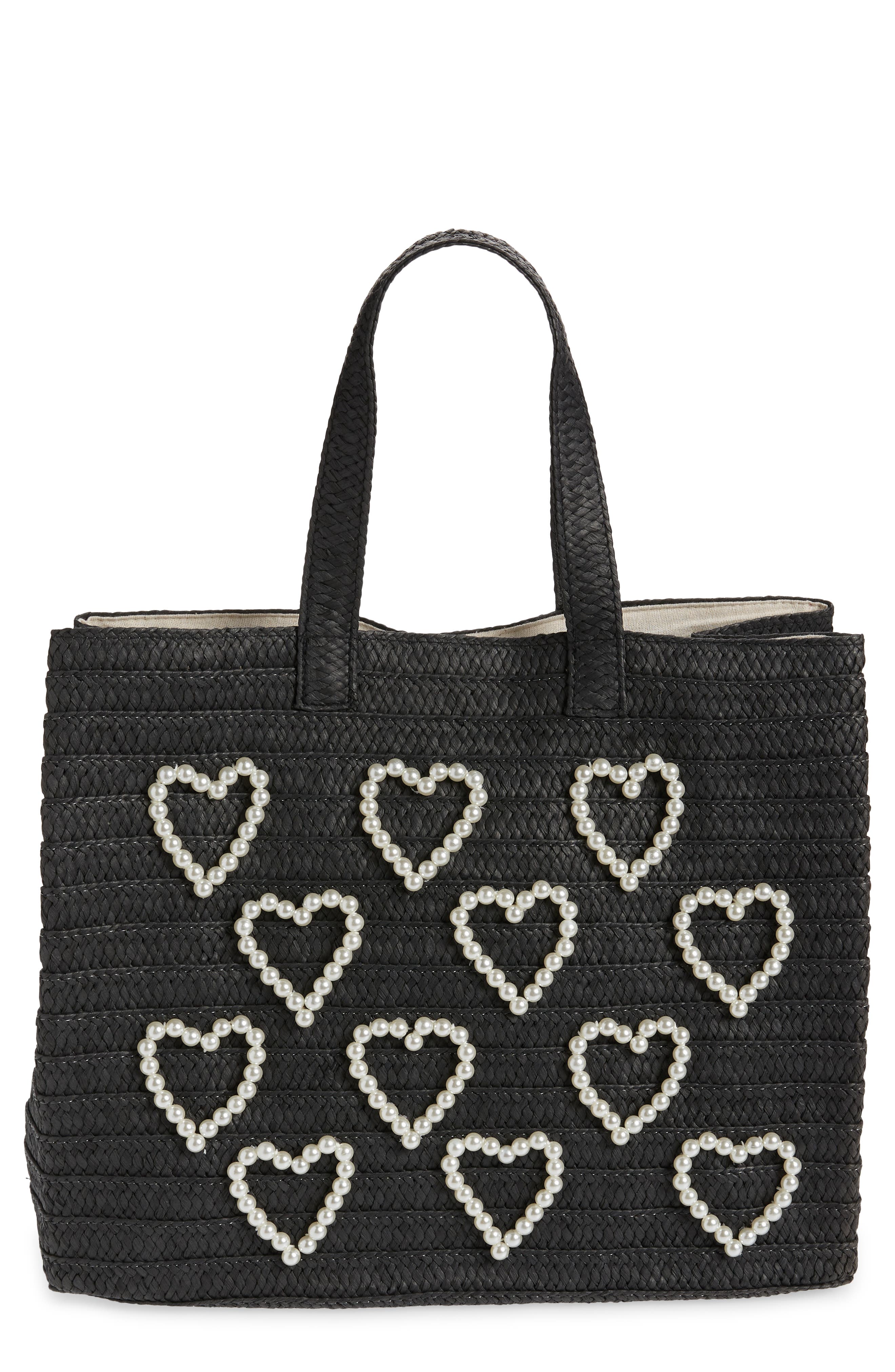 BTB Los Angeles I Heart Straw Tote, Main, color, 