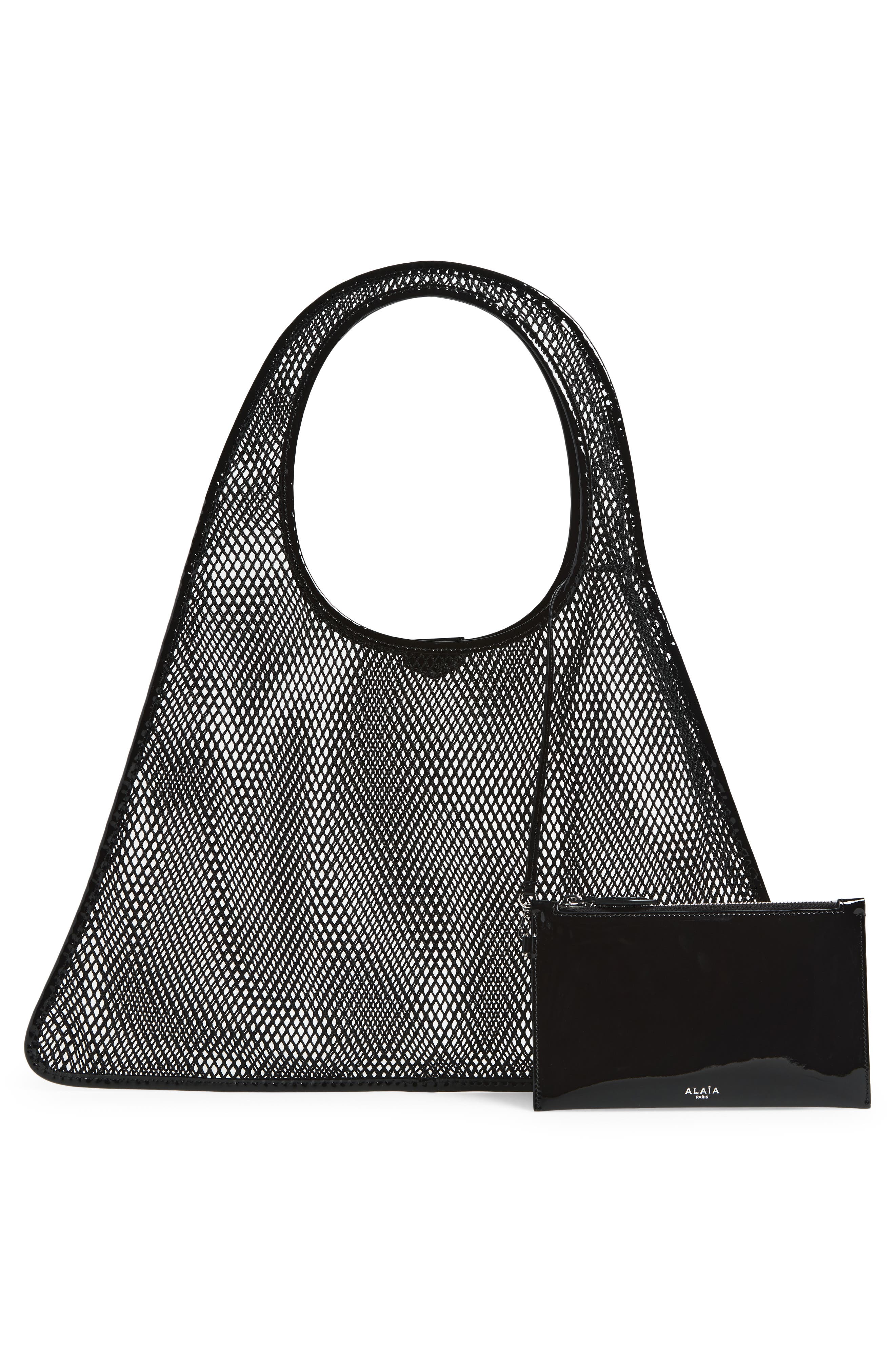 One-Piece Fishnet & Patent Leather Shoulder Bag, Alternate, color, NOIR 999