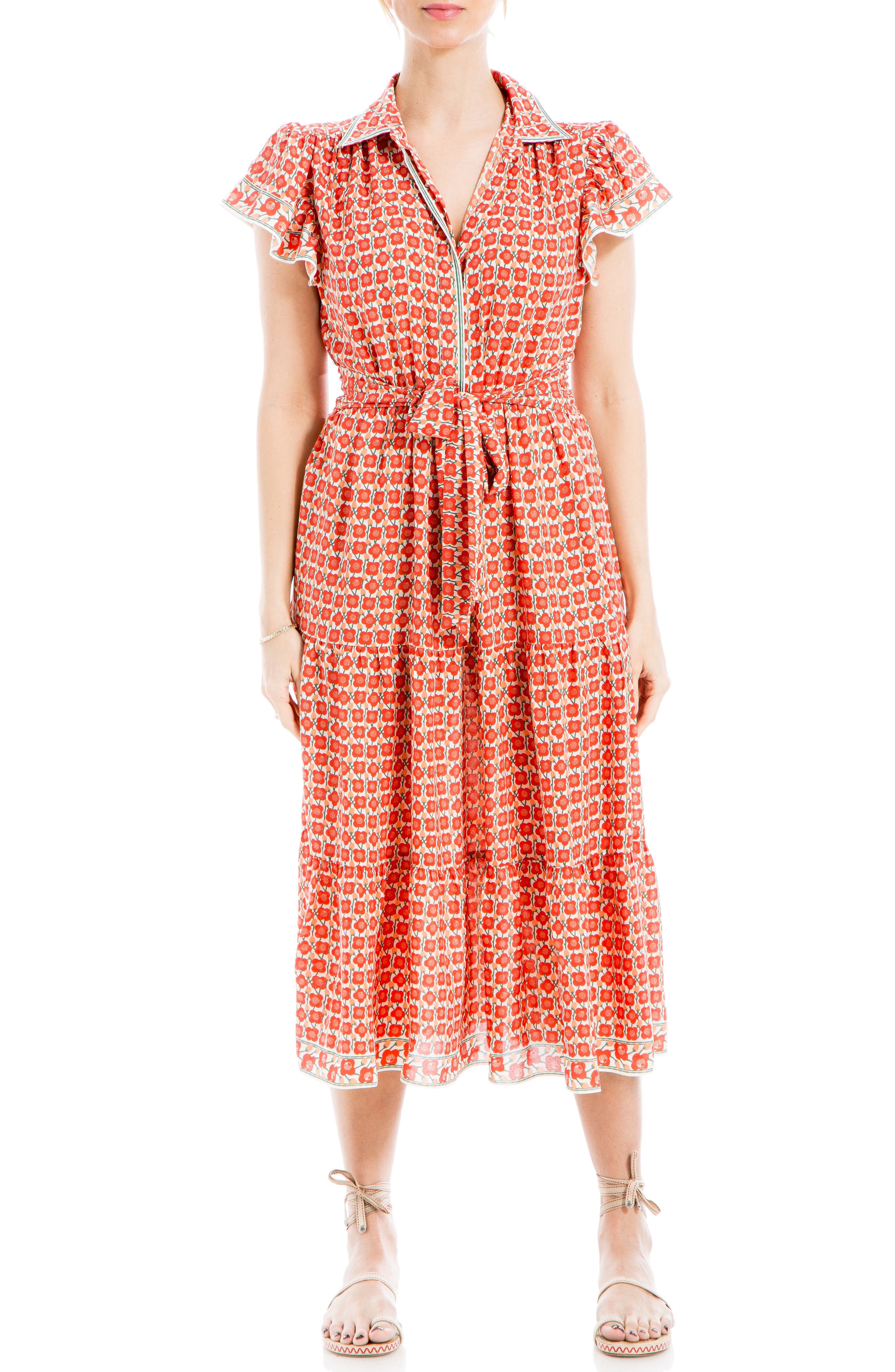 MAX STUDIO Floral Tie Front Shirtdress
