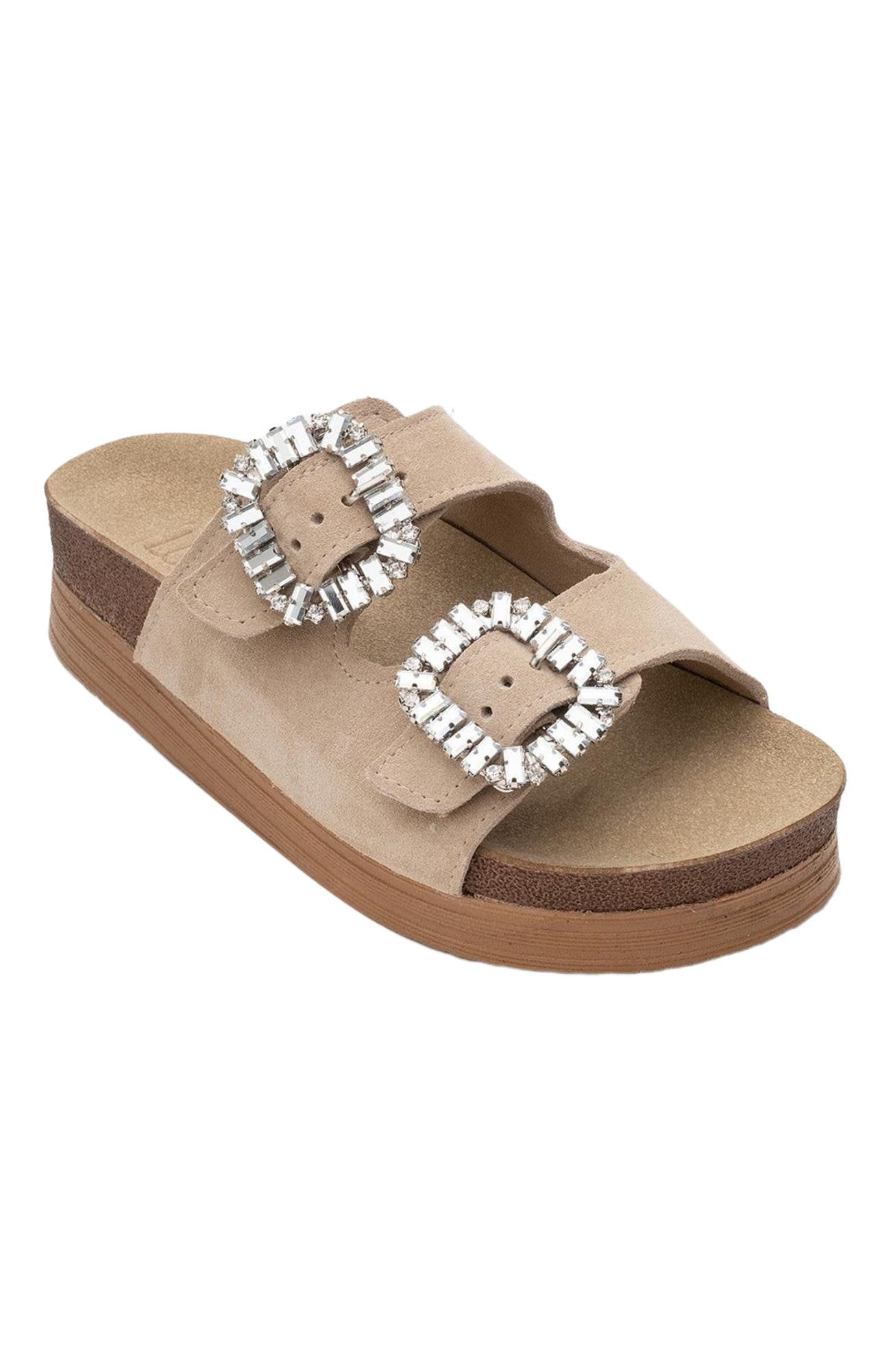Forever & Always Shoes Polacca Leather Slide Sandal, Alternate, color, Beige Suede Leather