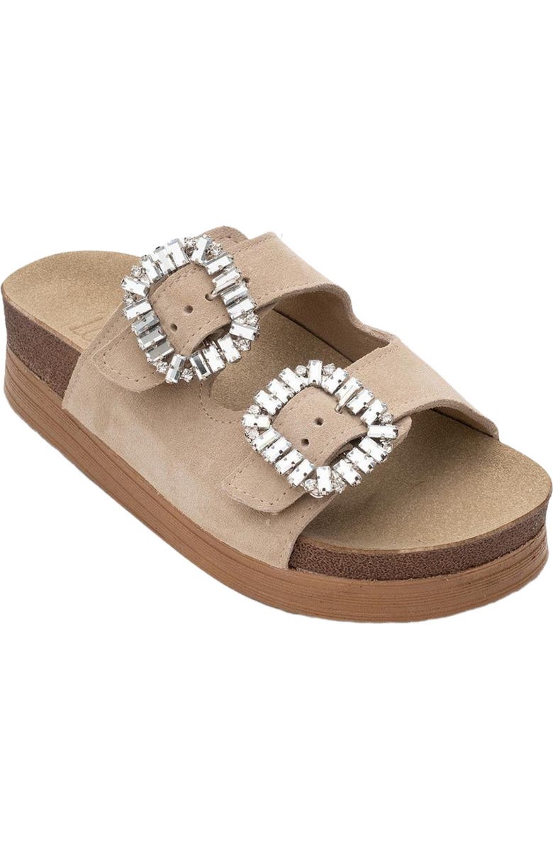 Forever & Always Shoes Polacca Leather Slide Sandal, Alternate, color, Beige Suede Leather