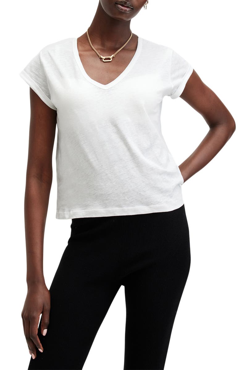 AllSaints Anna V-Neck Cotton T-Shirt, Main, color, White