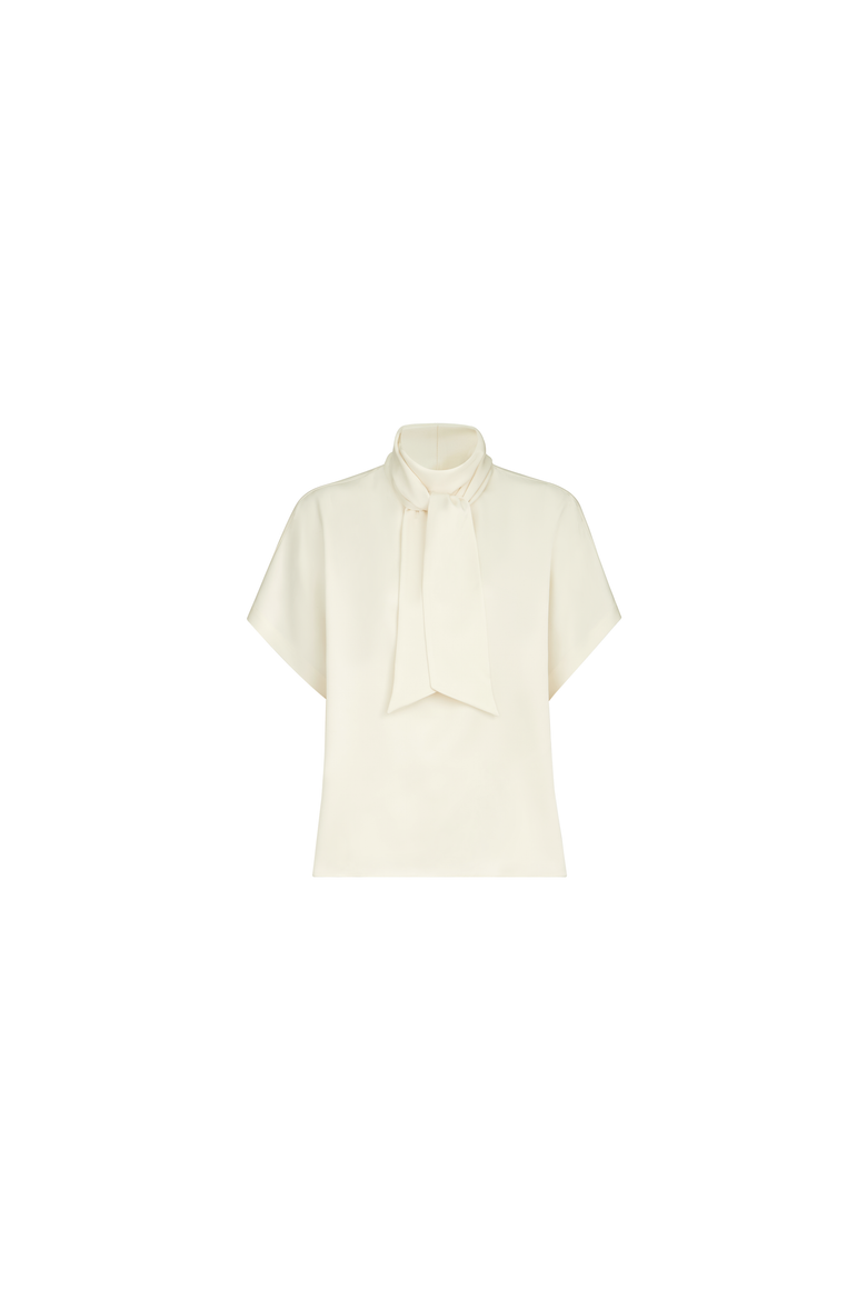 Silk satin high-neck t-shirt with monili, Alternate, color, Fog