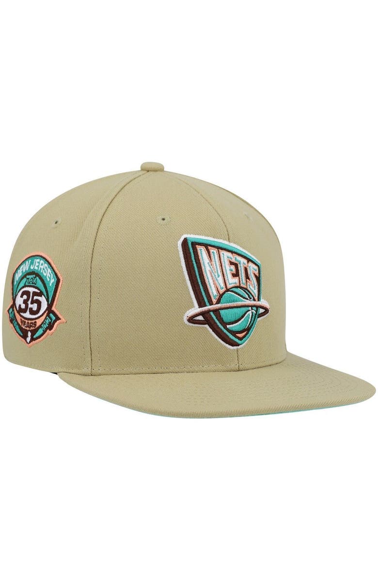 Mitchell & Ness Men's Mitchell & Ness Khaki New Jersey Nets 35th Anniversary Hardwood Classics Malibu Sunrise Fitted Hat, Main, color, Khaki