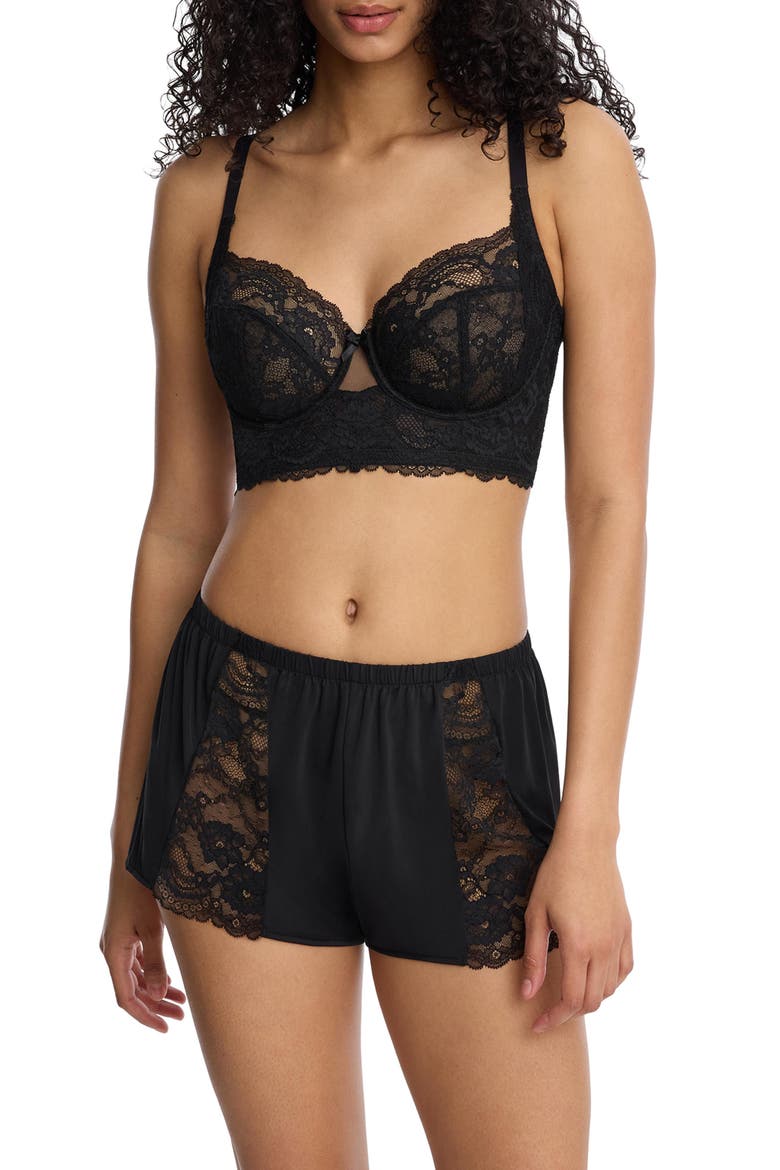 Minx Longline Side Support Lace Bra, Alternate, color, BLACK