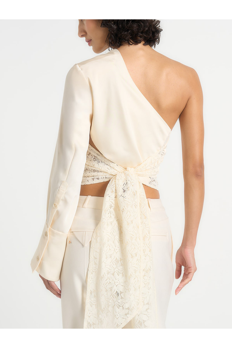 Coralie One Sleeve Lace Wrap Top, Alternate, color, Champagne