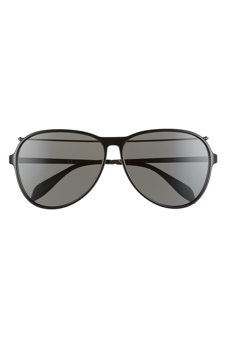Alexander McQueen 61mm Gradient Aviator Sunglasses, Alternate, color, SHINY BLACK