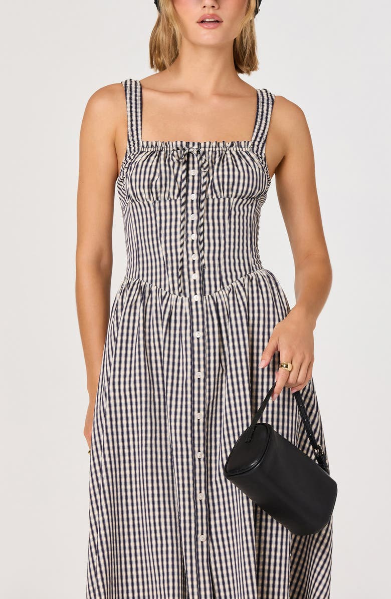 ASTR the Label Temperance Gingham Corset Midi Dress, Alternate, color, Black Gingham