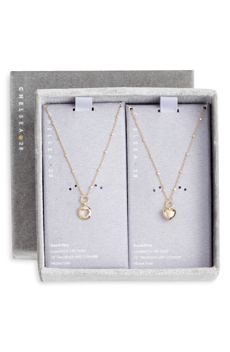 Chelsea28 Set of Two Demi Fine Mommy & Me Puffed Heart Pendant Necklaces, Main, color, Gold