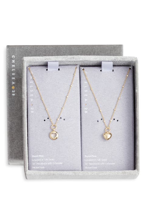 Set of Two Demi Fine Mommy & Me Puffed Heart Pendant Necklaces