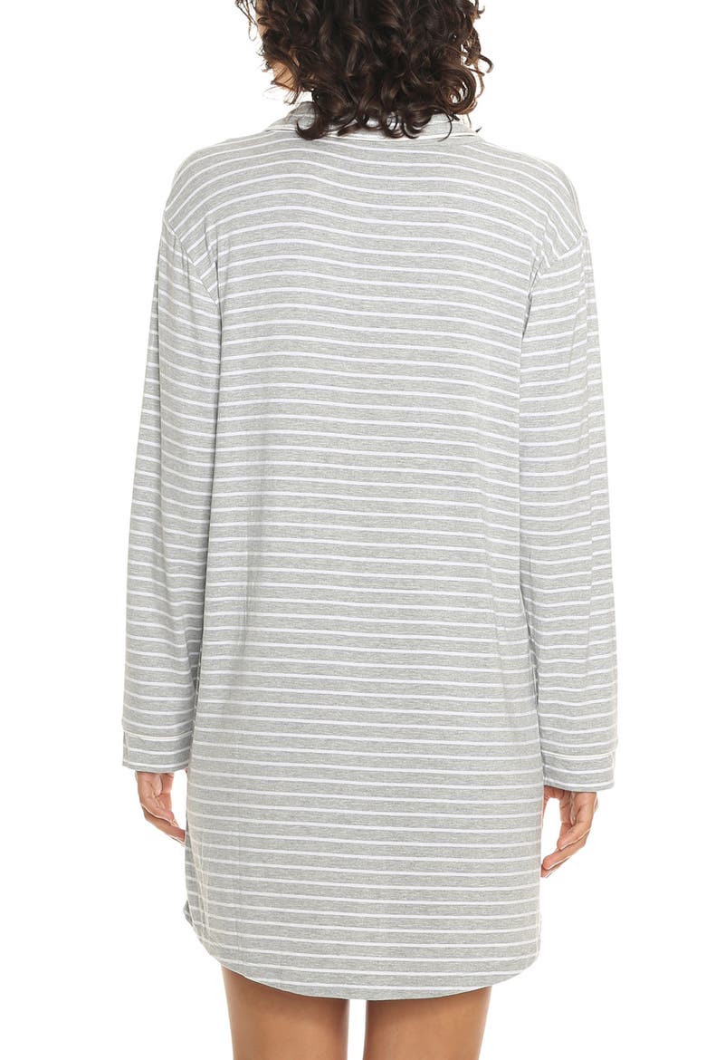 Kate Stripe Long Sleeve Nightgown, Alternate, color, GREY/ WHITE STRIPE