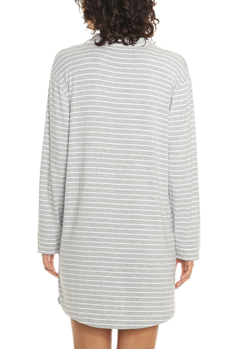 Papinelle Kate Stripe Long Sleeve Nightgown, Alternate, color, Grey/ White Stripe
