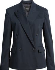 BOSS Jaleto Water Repellent Double Breasted Stretch Cotton Blazer