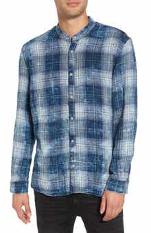 John Varvatos Star USA Check Band Collar Sport Shirt