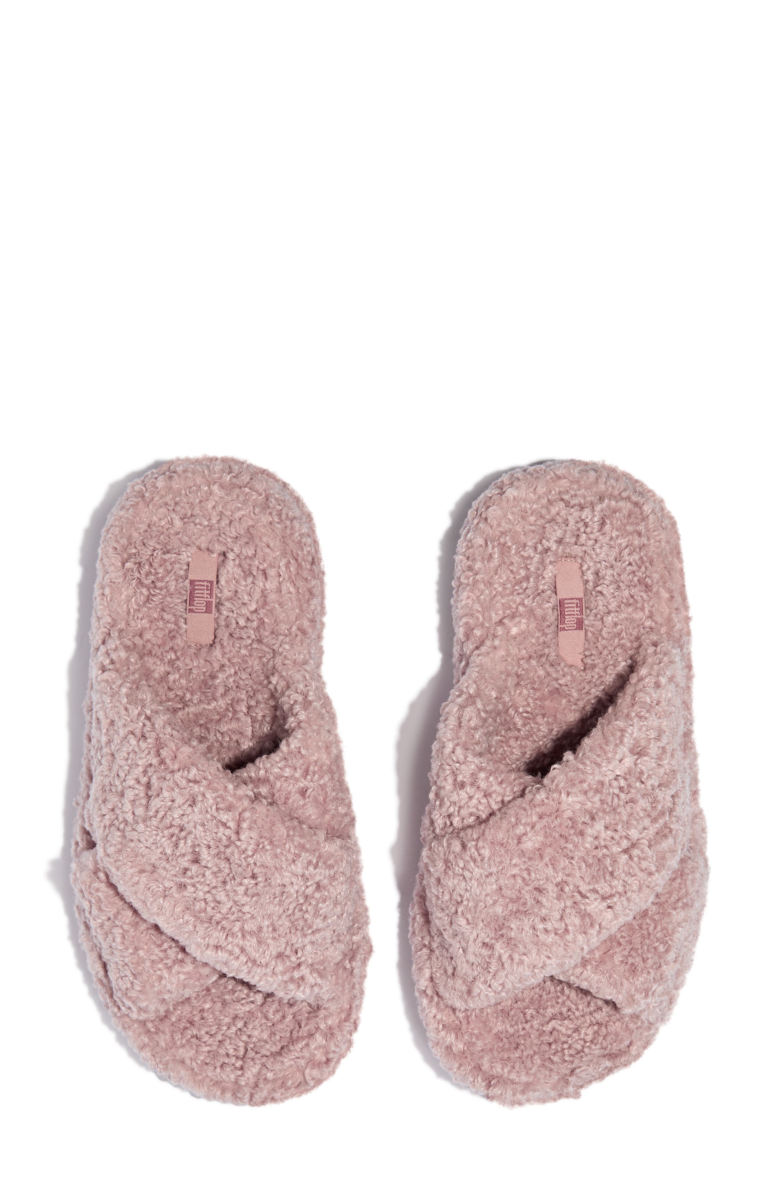 FitFlop iQushion High Pile Fleece Slipper, Alternate, color, Dusky Pink