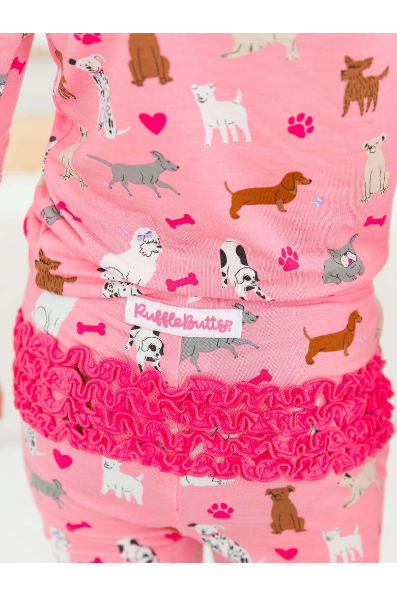 SoftSnooze Toddler Girls Ruffle Long Sleeve Pajama Set, Alternate, color, Pink Puppy Playtime