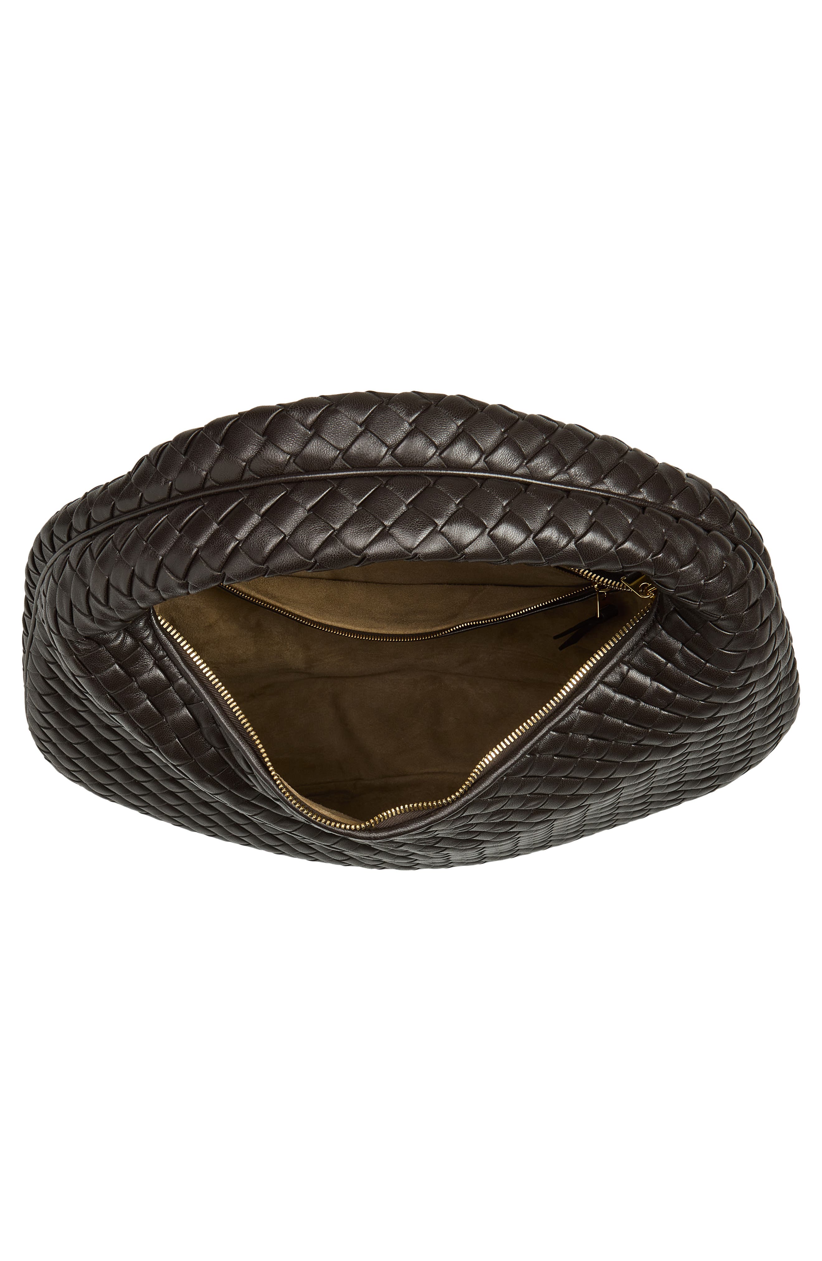 Bottega Veneta Borsa Intrecciato Leather Shoulder Bag, Alternate, color, 2009 Espresso-M Brass