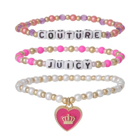"Juicy" Heart Charm 3-Piece Beaded Bracelets